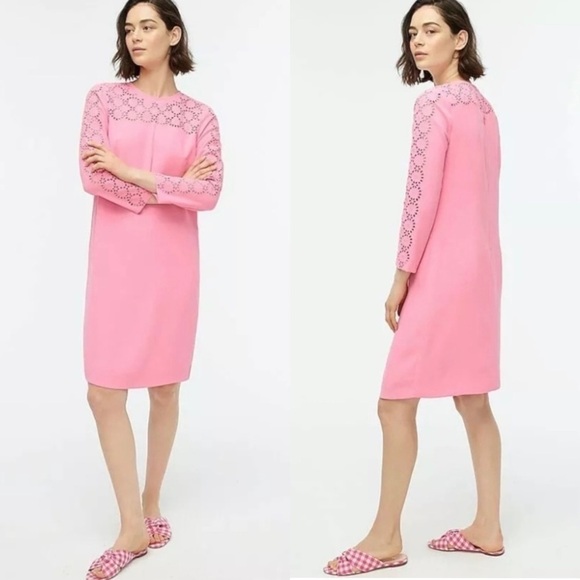 NWT J. Crew Laser Cut Eyelet Shift Dress 365 Crepe - Picture 1 of 9